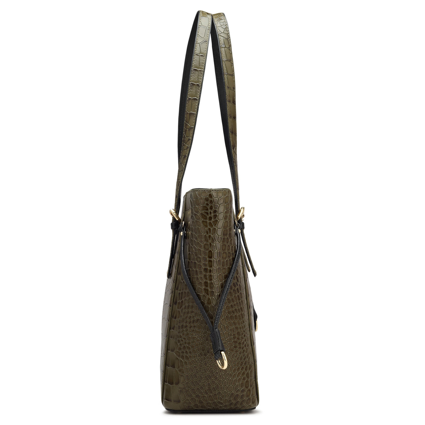 Large Croco Leather Tote - Military Green