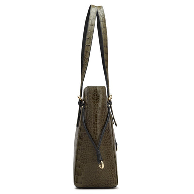 Large Croco Leather Tote - Military Green