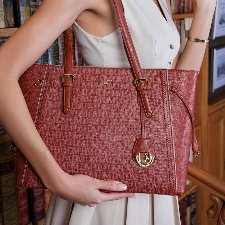 Large Monogram Franzy Leather Tote - Brick