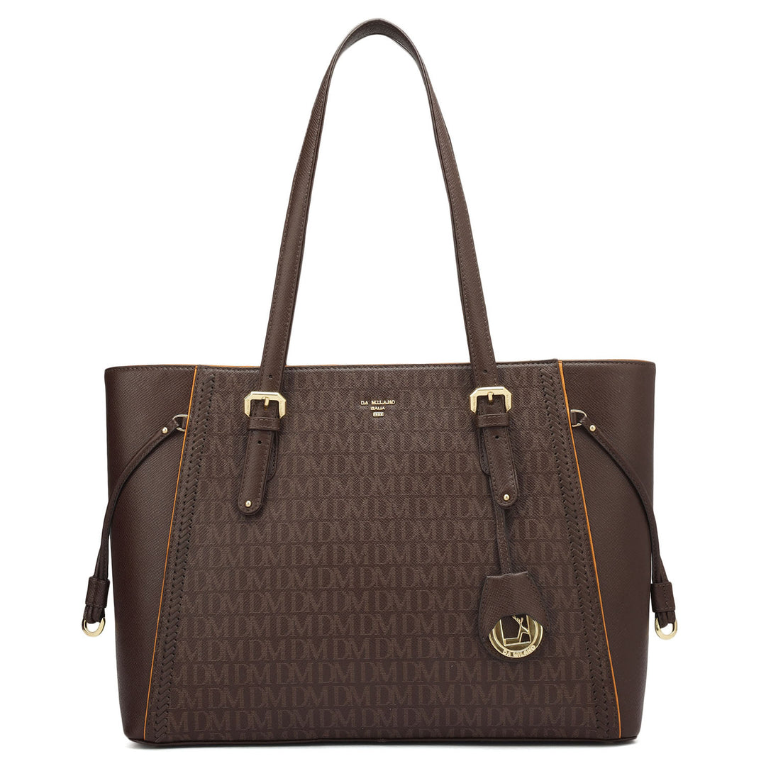 Large Monogram Franzy Leather Tote - Chocolate