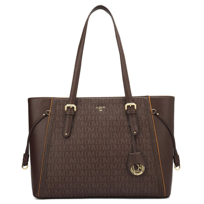 Large Monogram Franzy Leather Tote - Chocolate