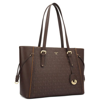 Large Monogram Franzy Leather Tote - Chocolate