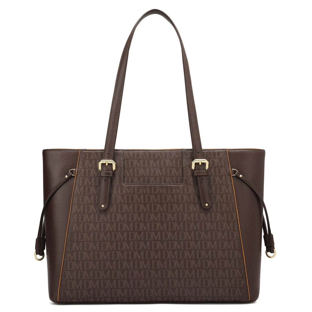 Large Monogram Franzy Leather Tote - Chocolate