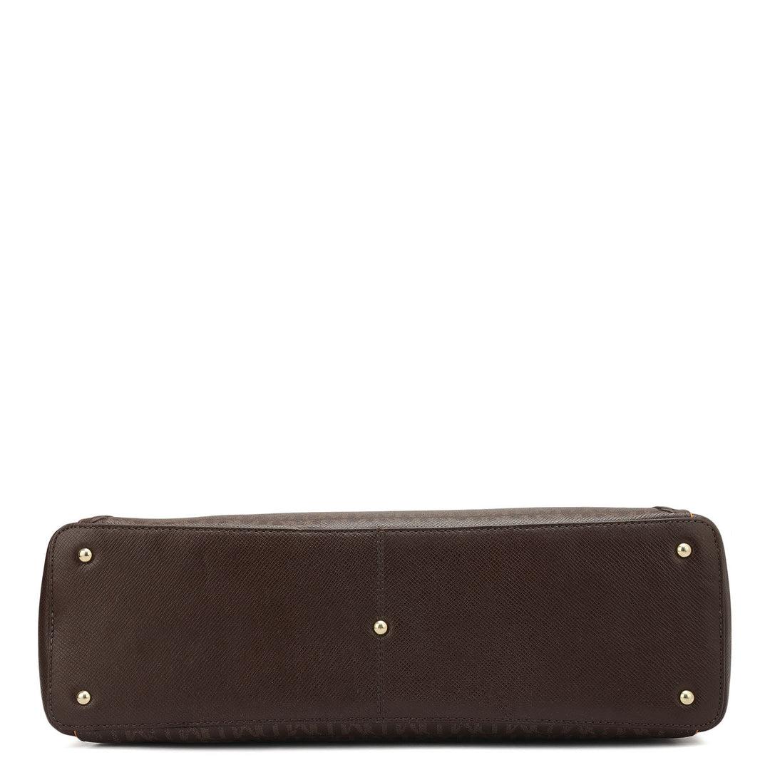 Large Monogram Franzy Leather Tote - Chocolate