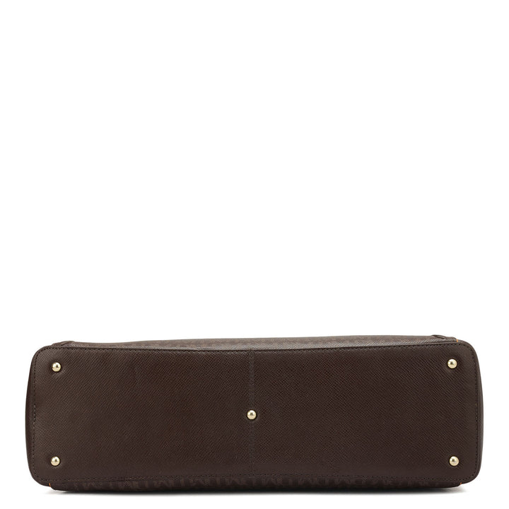 Large Monogram Franzy Leather Tote - Chocolate
