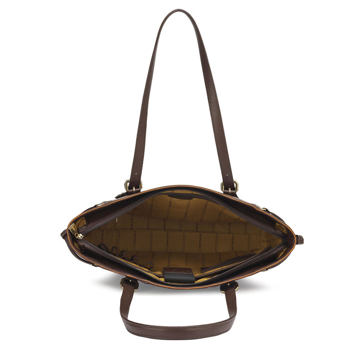 Large Monogram Franzy Leather Tote - Chocolate