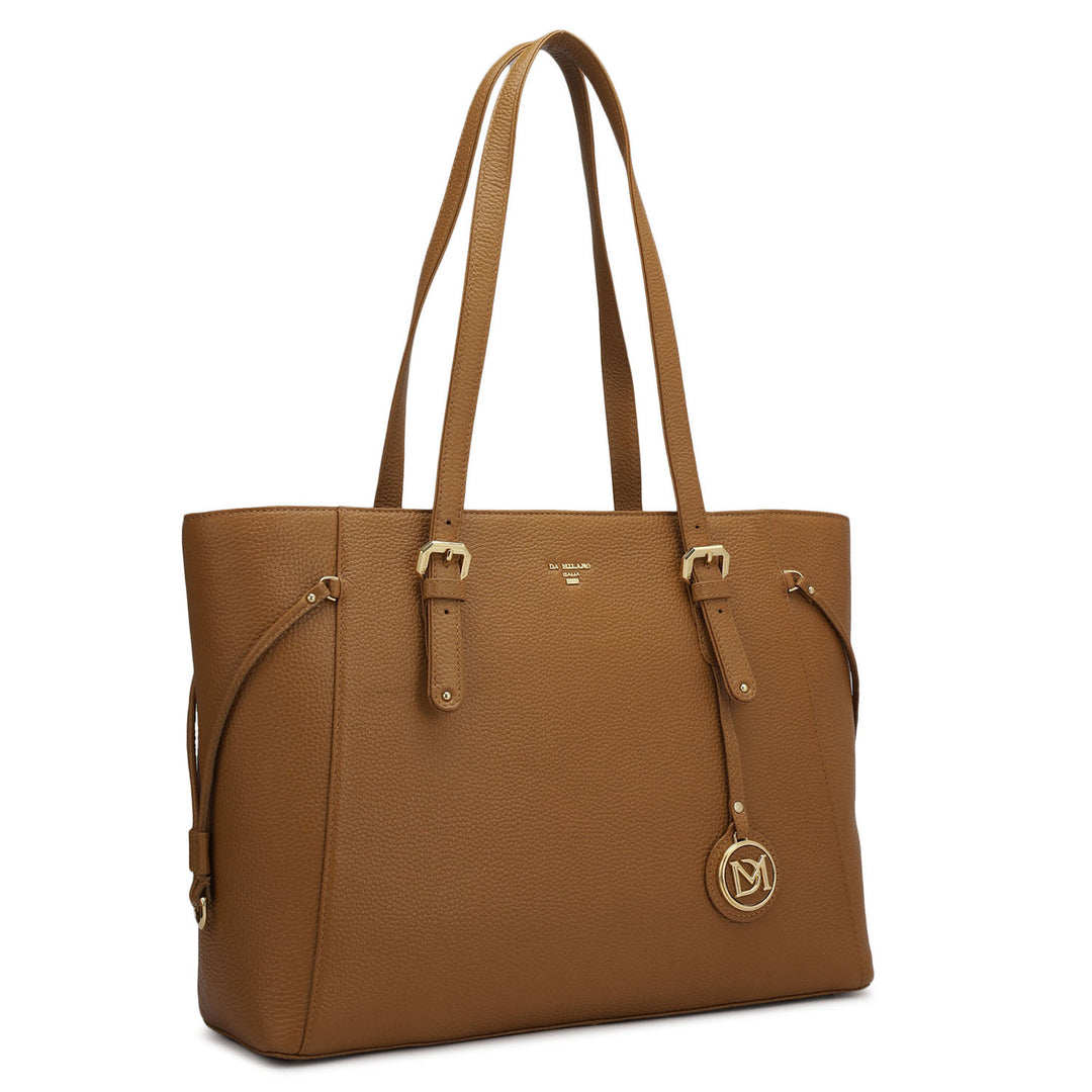 Large Wax Leather Tote - Caramel