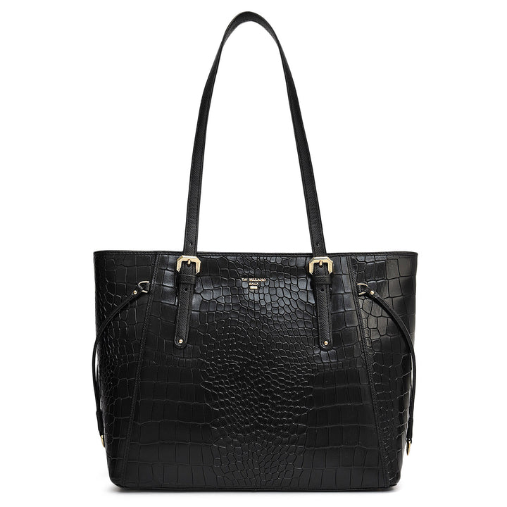 Small Croco Leather Tote - Black
