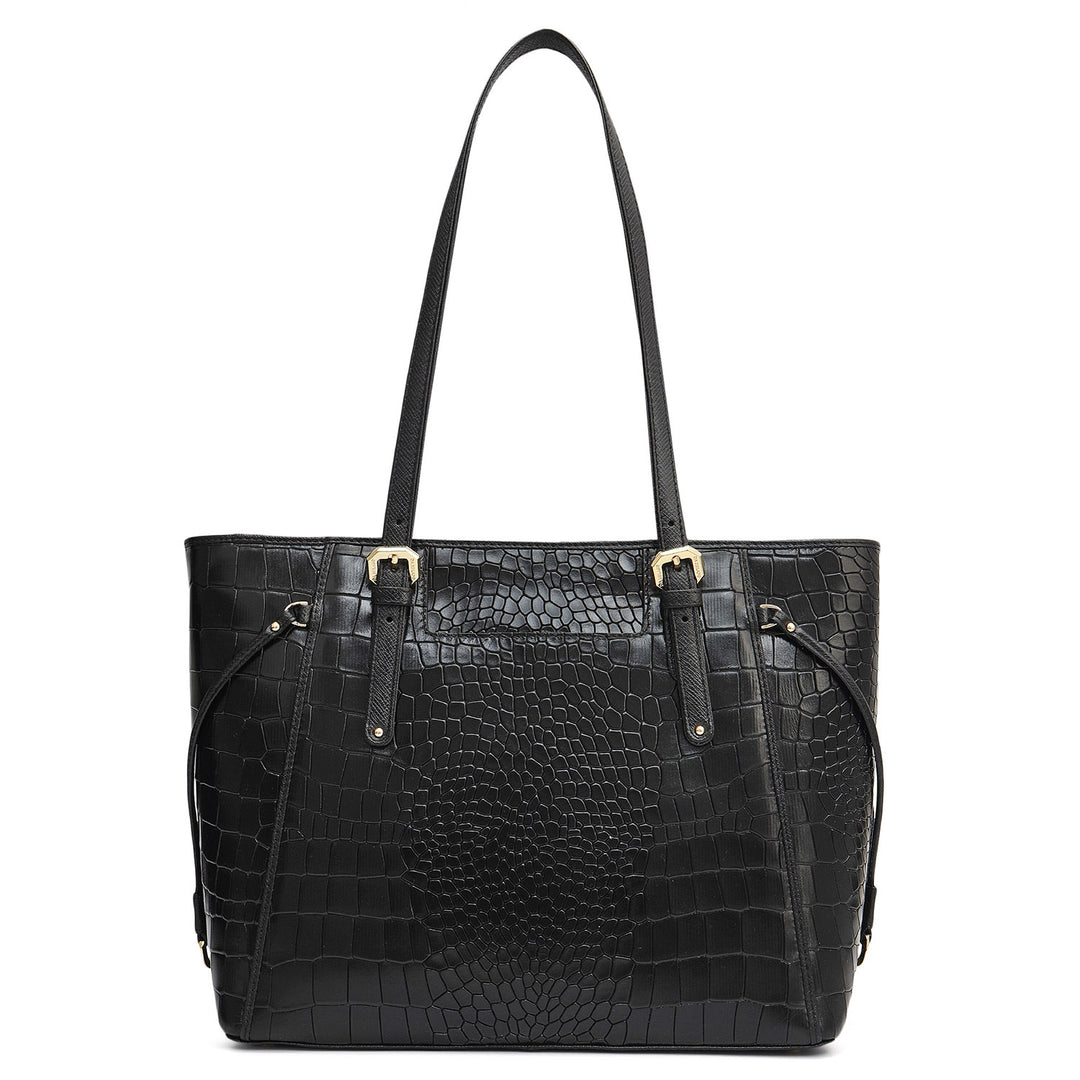 Small Croco Leather Tote - Black