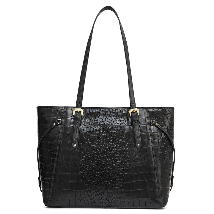 Small Croco Leather Tote - Black
