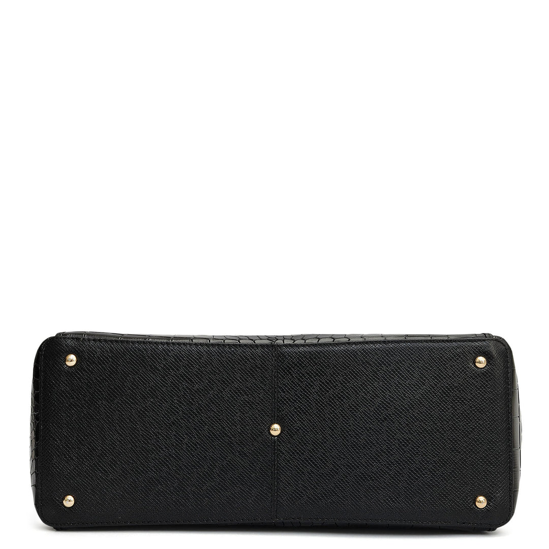 Small Croco Leather Tote - Black