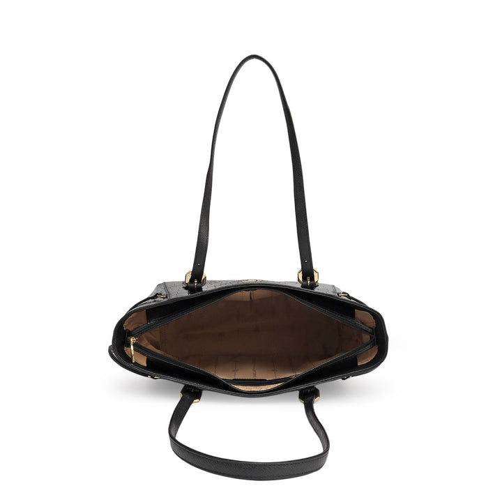 Small Croco Leather Tote - Black