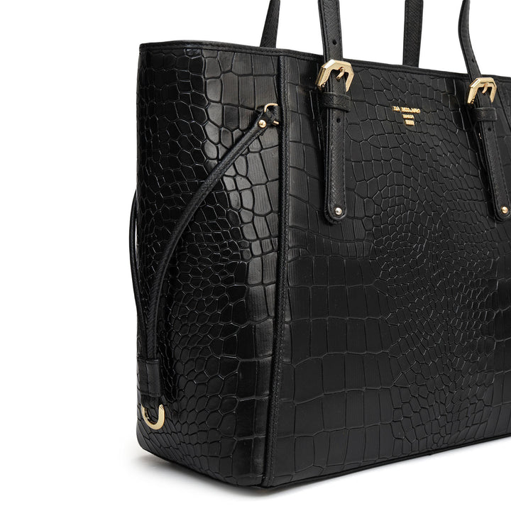 Small Croco Leather Tote - Black