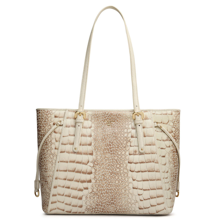 Small Croco Leather Tote - Marshmallow