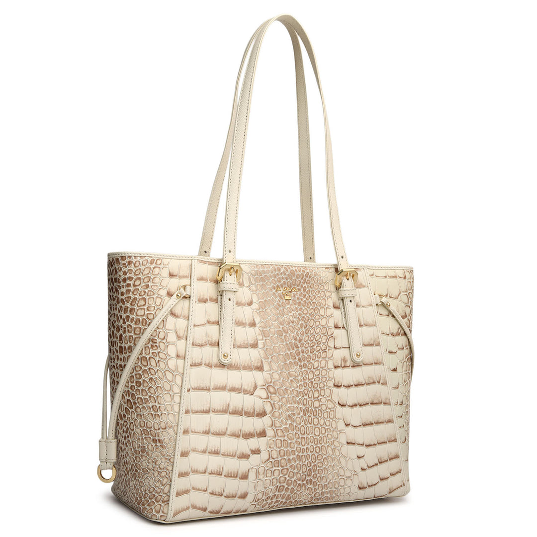 Small Croco Leather Tote - Marshmallow