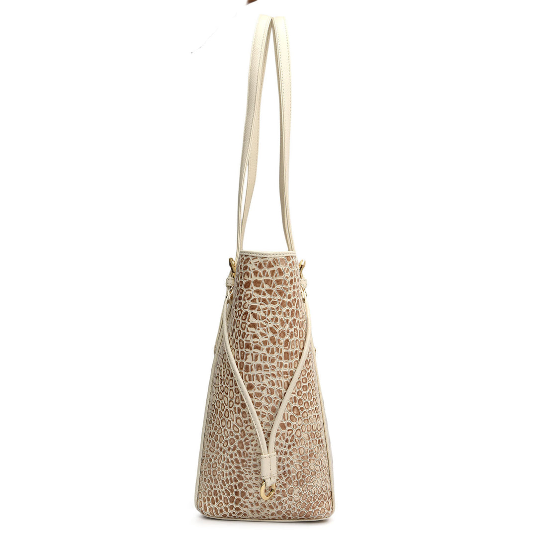 Small Croco Leather Tote - Marshmallow
