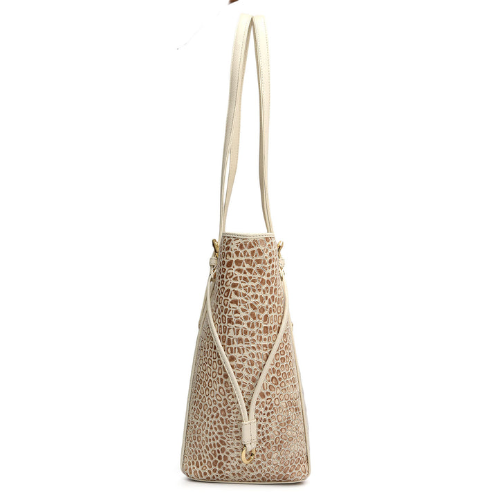 Small Croco Leather Tote - Marshmallow