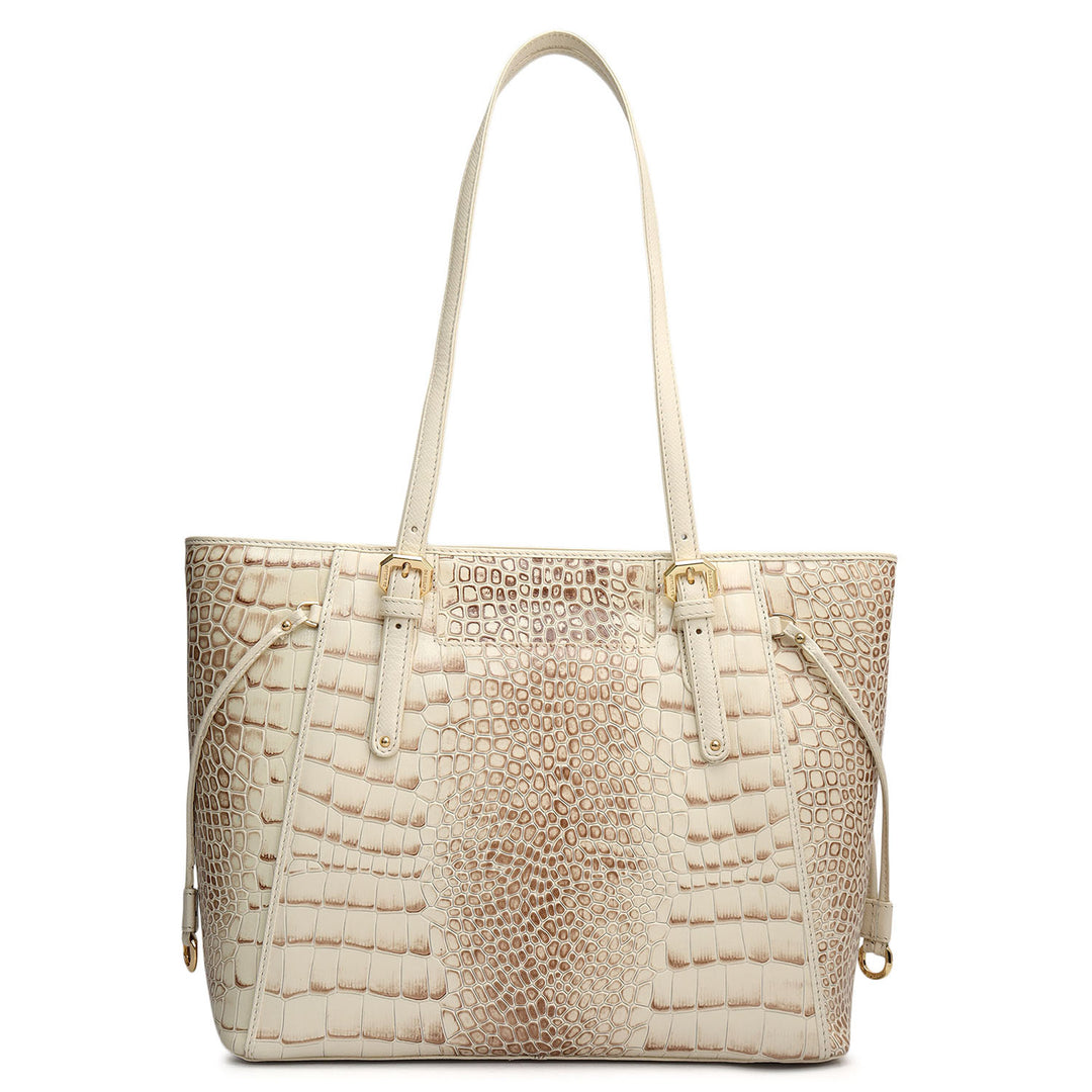 Small Croco Leather Tote - Marshmallow