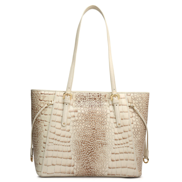 Small Croco Leather Tote - Marshmallow