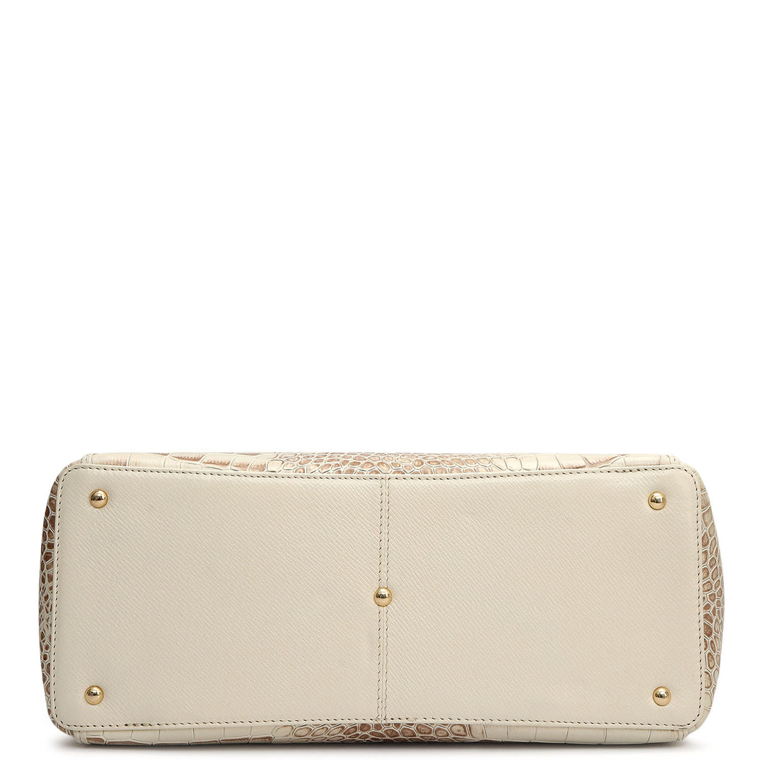 Small Croco Leather Tote - Marshmallow