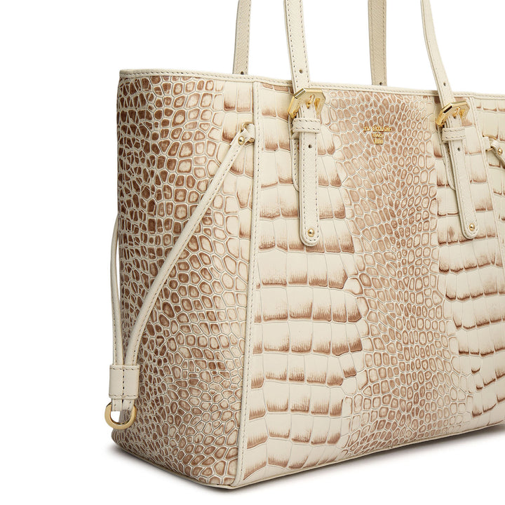 Small Croco Leather Tote - Marshmallow