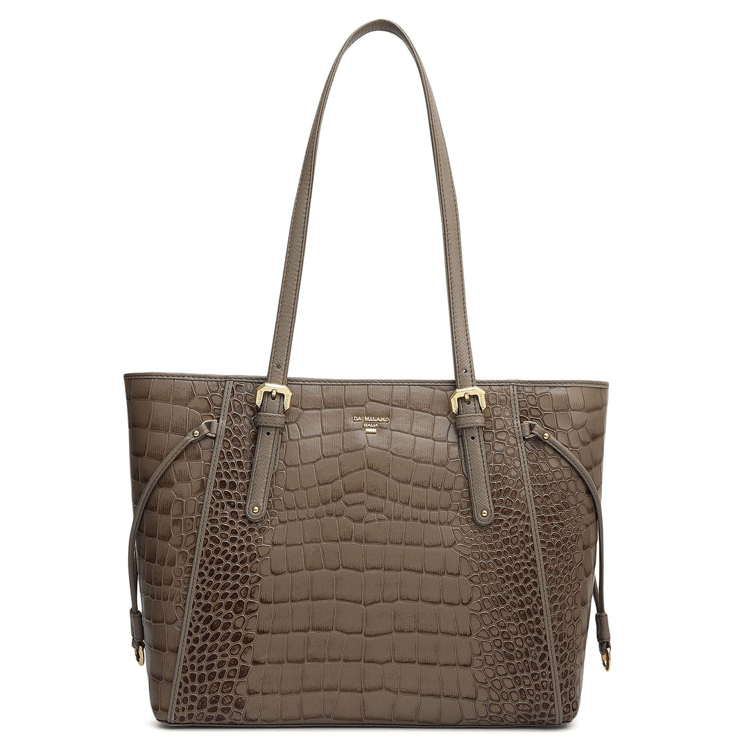 Small Croco Leather Tote - Smoke Grey