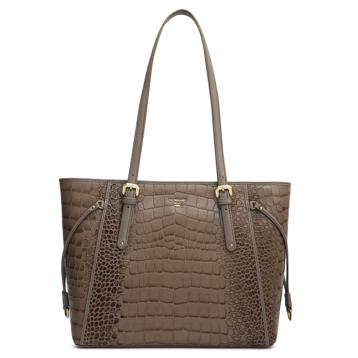 Small Croco Leather Tote - Smoke Grey