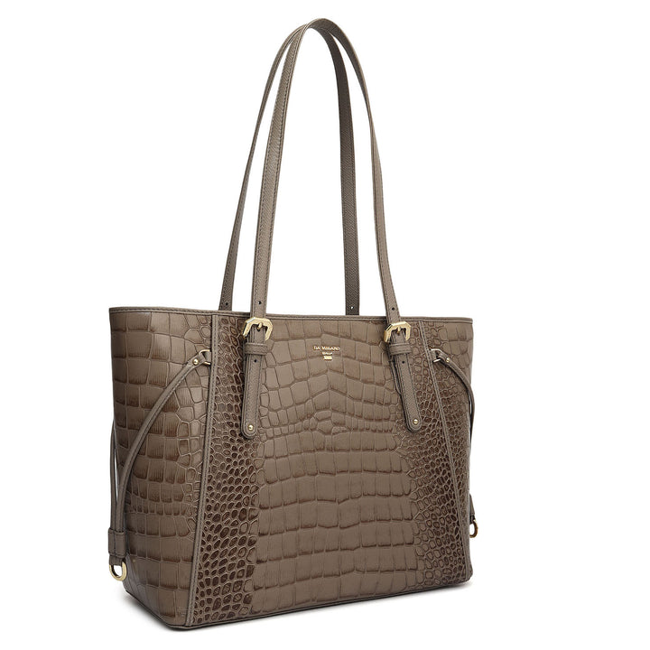 Small Croco Leather Tote - Smoke Grey
