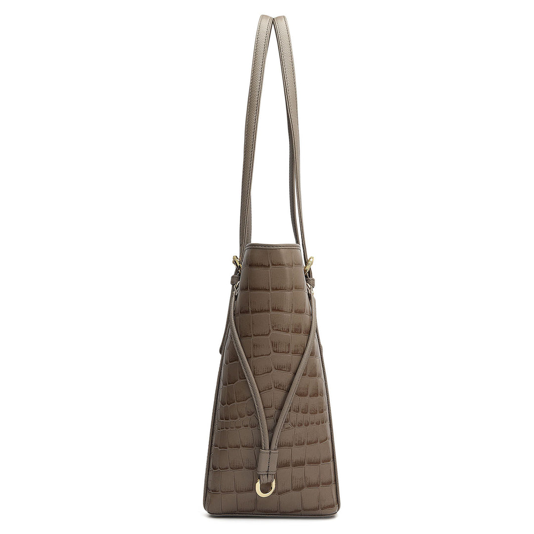 Small Croco Leather Tote - Smoke Grey