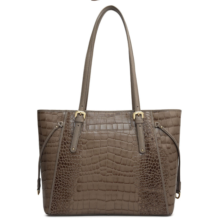 Small Croco Leather Tote - Smoke Grey