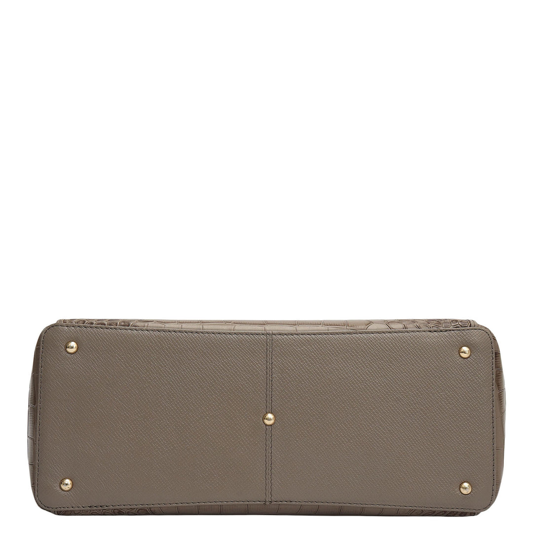 Small Croco Leather Tote - Smoke Grey