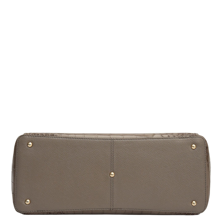 Small Croco Leather Tote - Smoke Grey