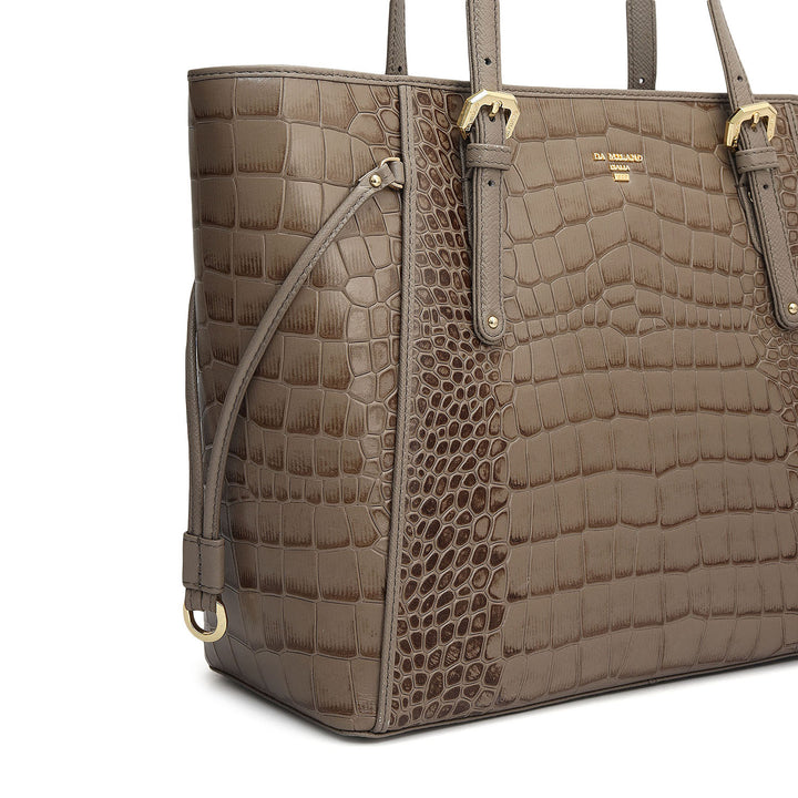 Small Croco Leather Tote - Smoke Grey