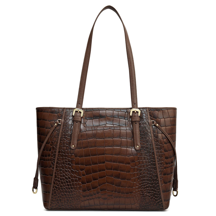 Small Croco Leather Tote - Walnut
