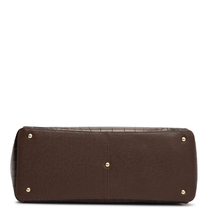 Small Croco Leather Tote - Walnut