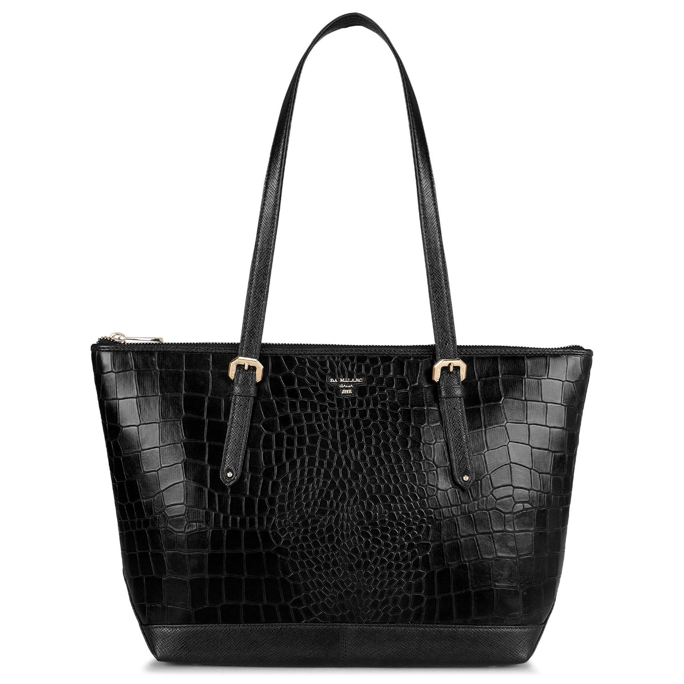 Medium Croco Leather Tote Bag - Black