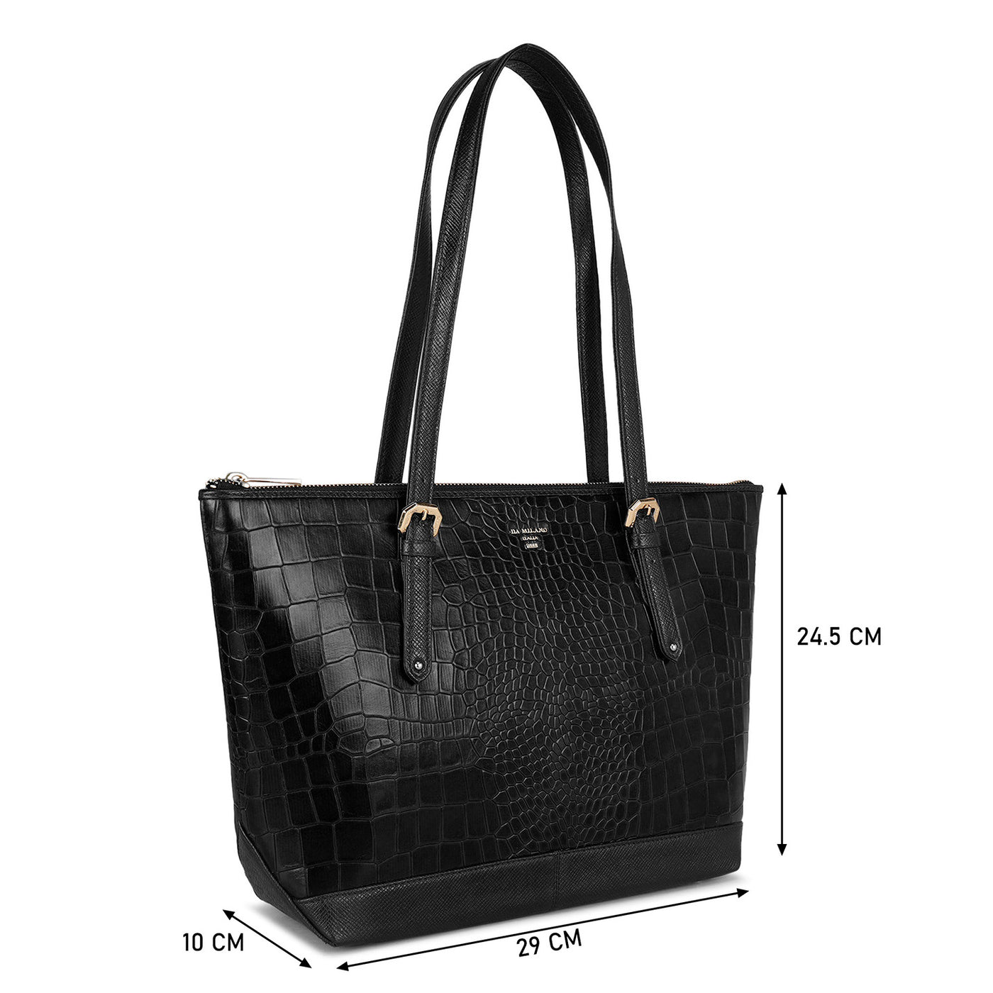 Medium Croco Leather Tote Bag - Black