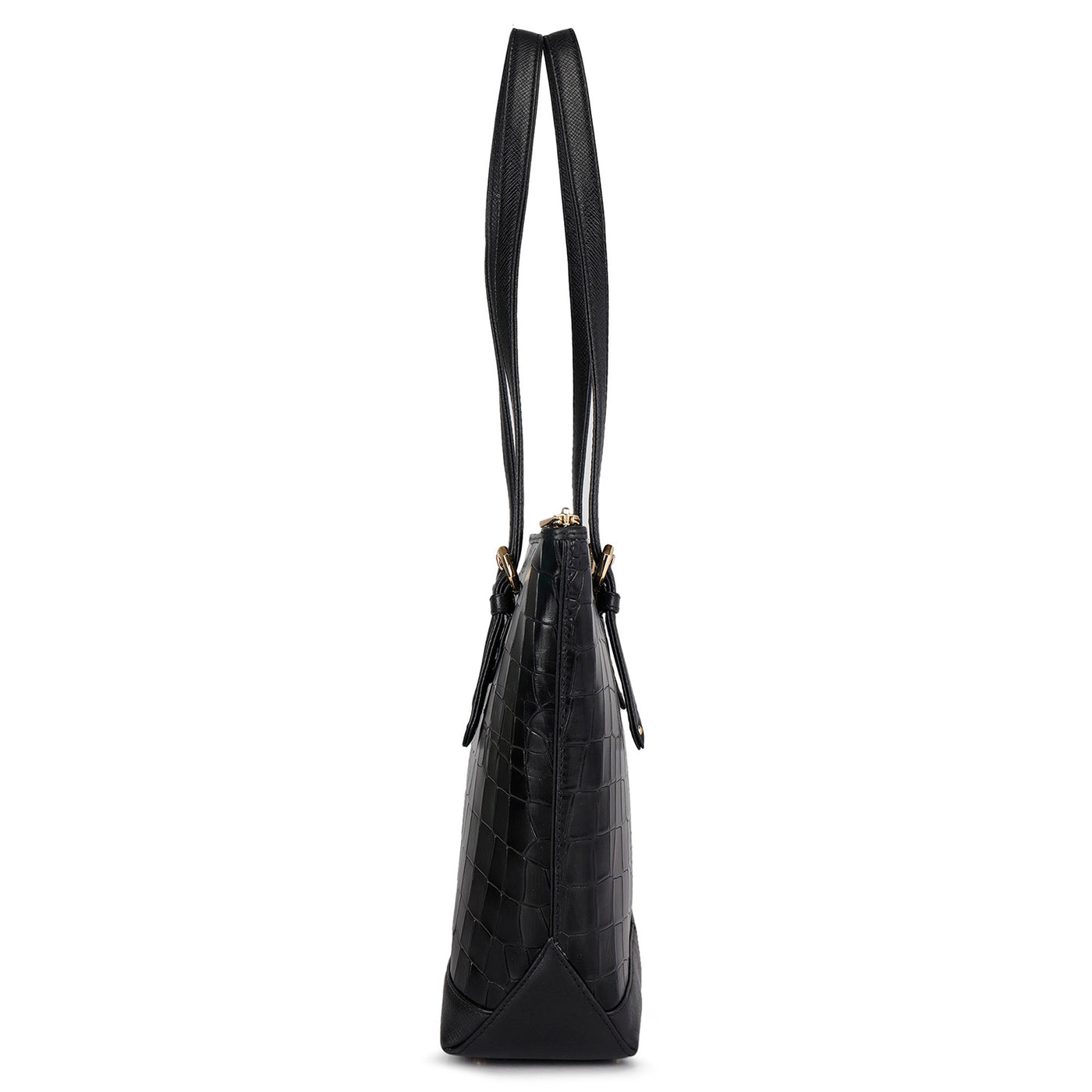 Medium Croco Leather Tote Bag - Black