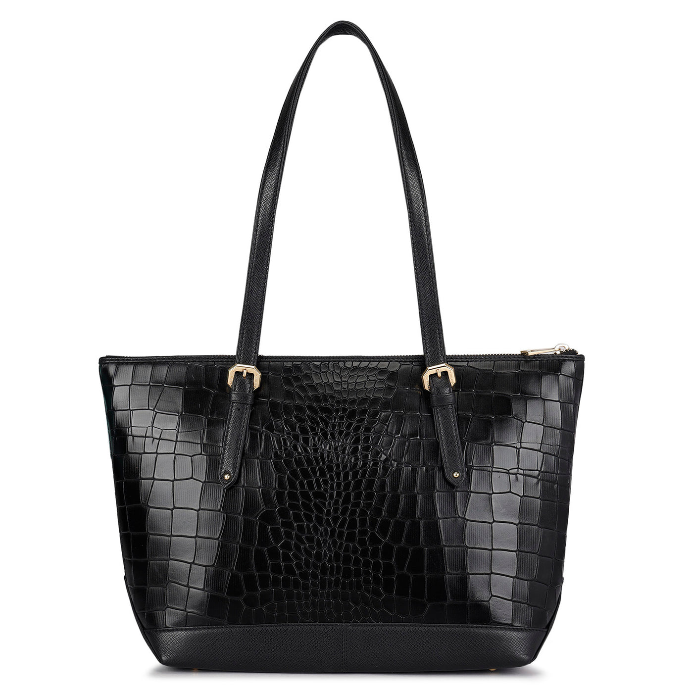 Medium Croco Leather Tote Bag - Black