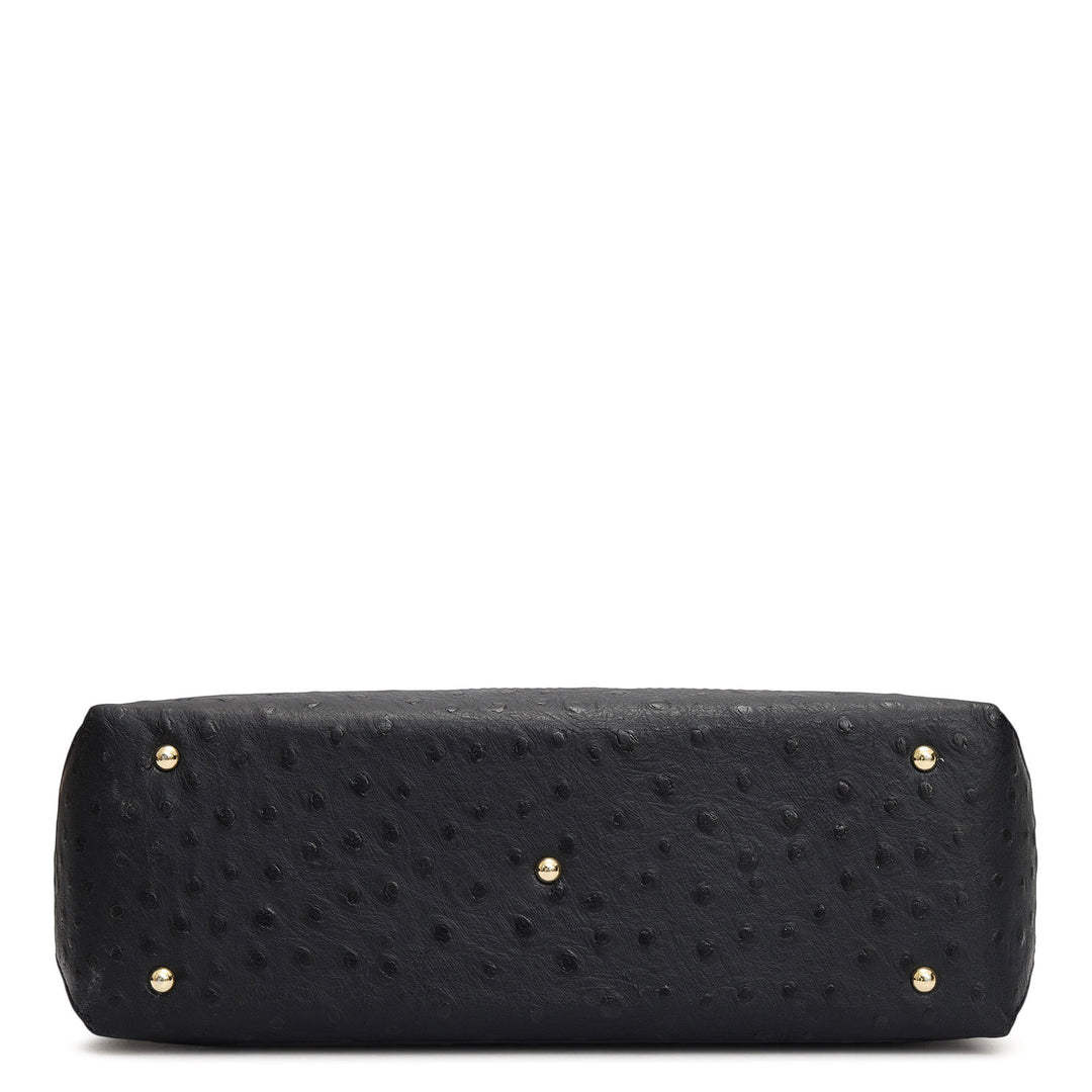 Medium Ostrich Leather Tote - Black