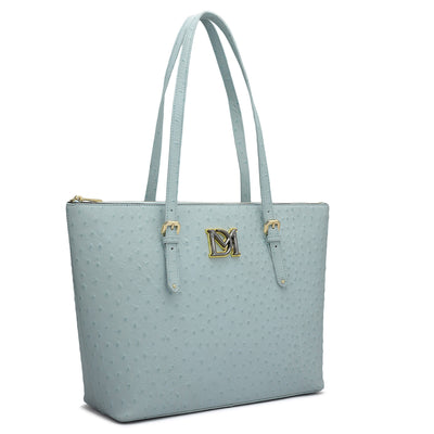 Medium Ostrich Leather Tote - Ice Blue