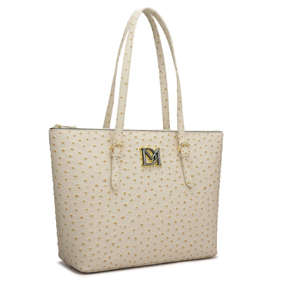 Medium Ostrich Leather Tote - Vanilla