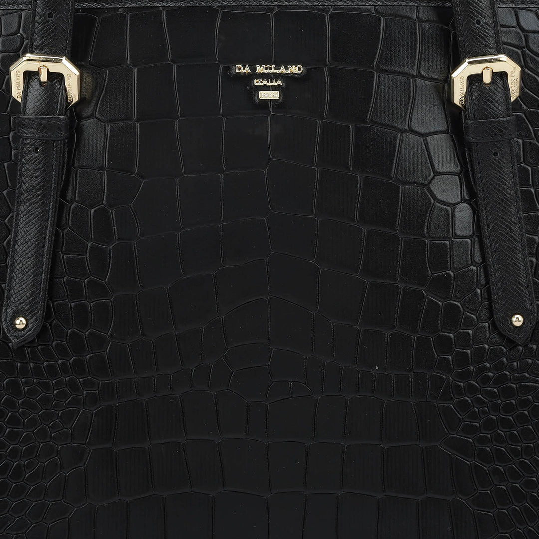 Medium Croco Leather Tote - Black