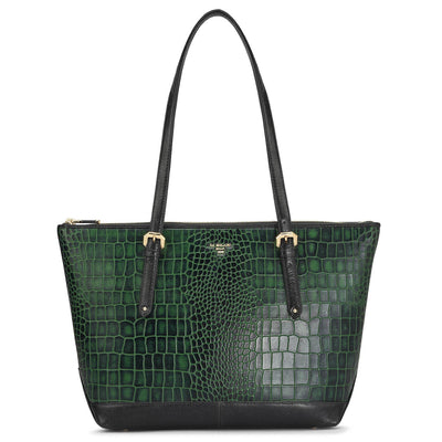 Medium Croco Leather Tote - Emerald Green