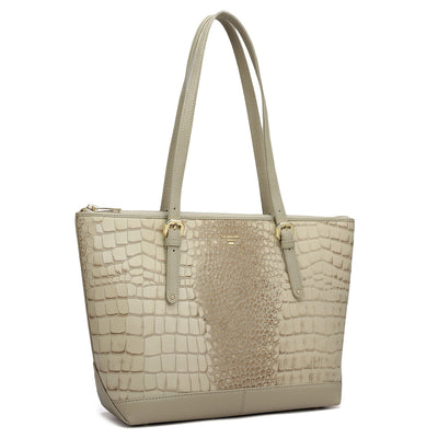Medium Croco Leather Tote - Frost
