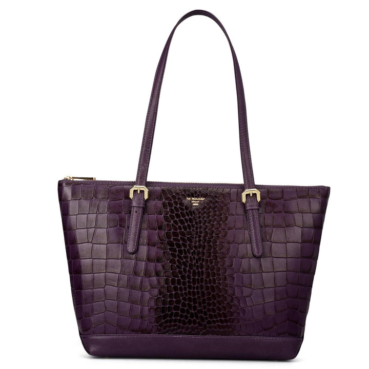 Medium Croco Leather Tote - Grapevine