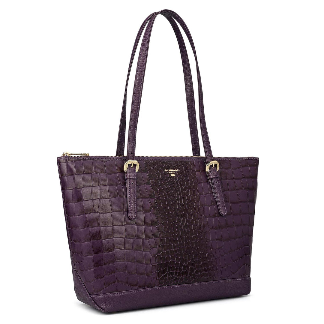 Medium Croco Leather Tote - Grapevine