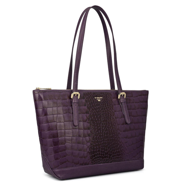 Medium Croco Leather Tote - Grapevine