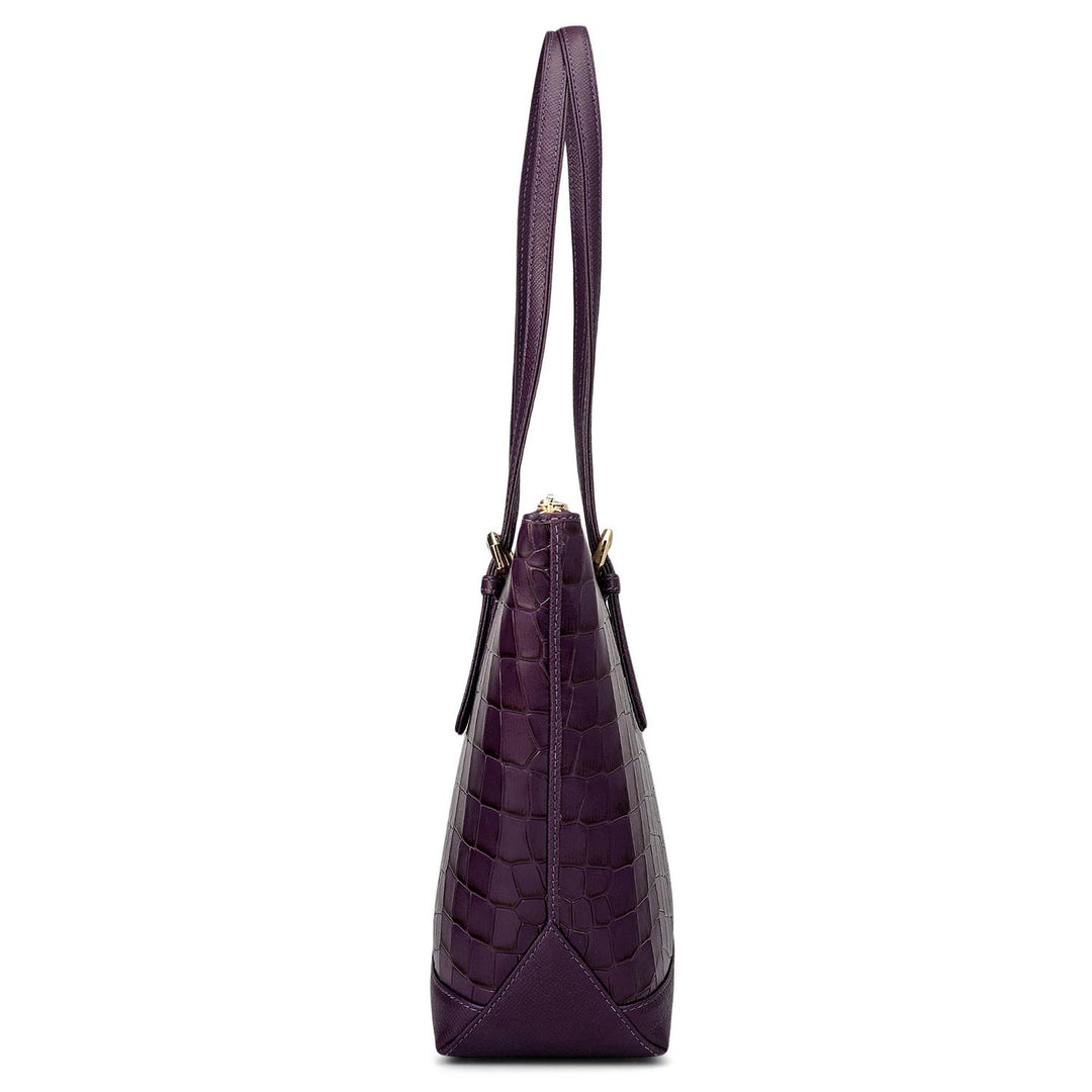 Medium Croco Leather Tote - Grapevine