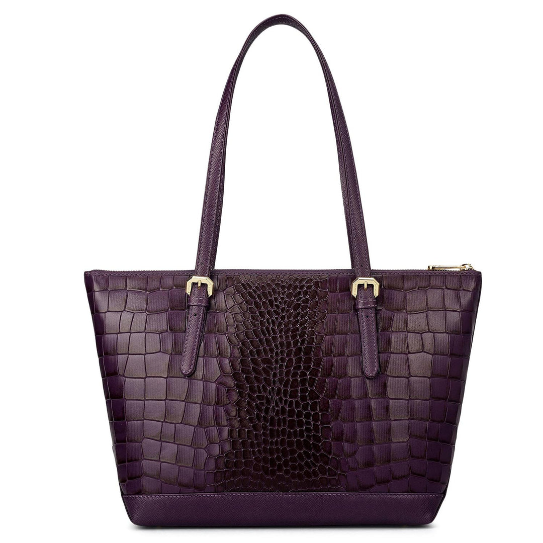 Medium Croco Leather Tote - Grapevine